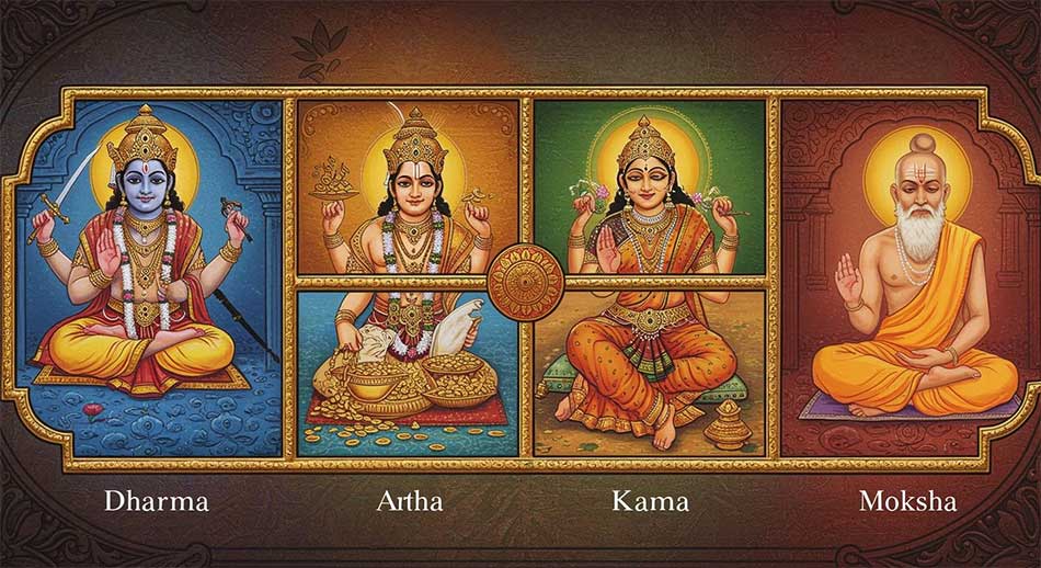 4 pursuits of life - purusharthas - purpose of living-existing-being